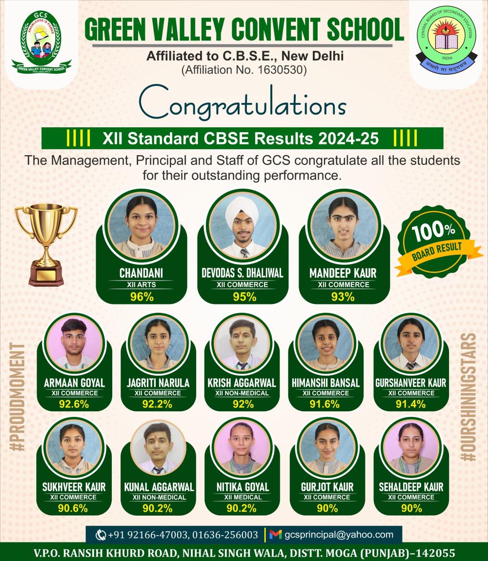 topper of Green Valley Convent School